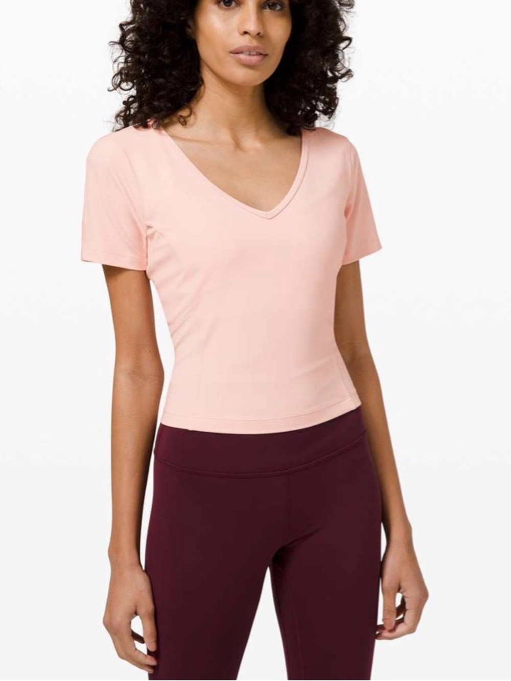 Lululemon Nulu Light Pink Cropped Slim Yoga Short Sleeve Size 6